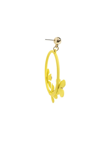 Floral Hoop Earrings Yellow
