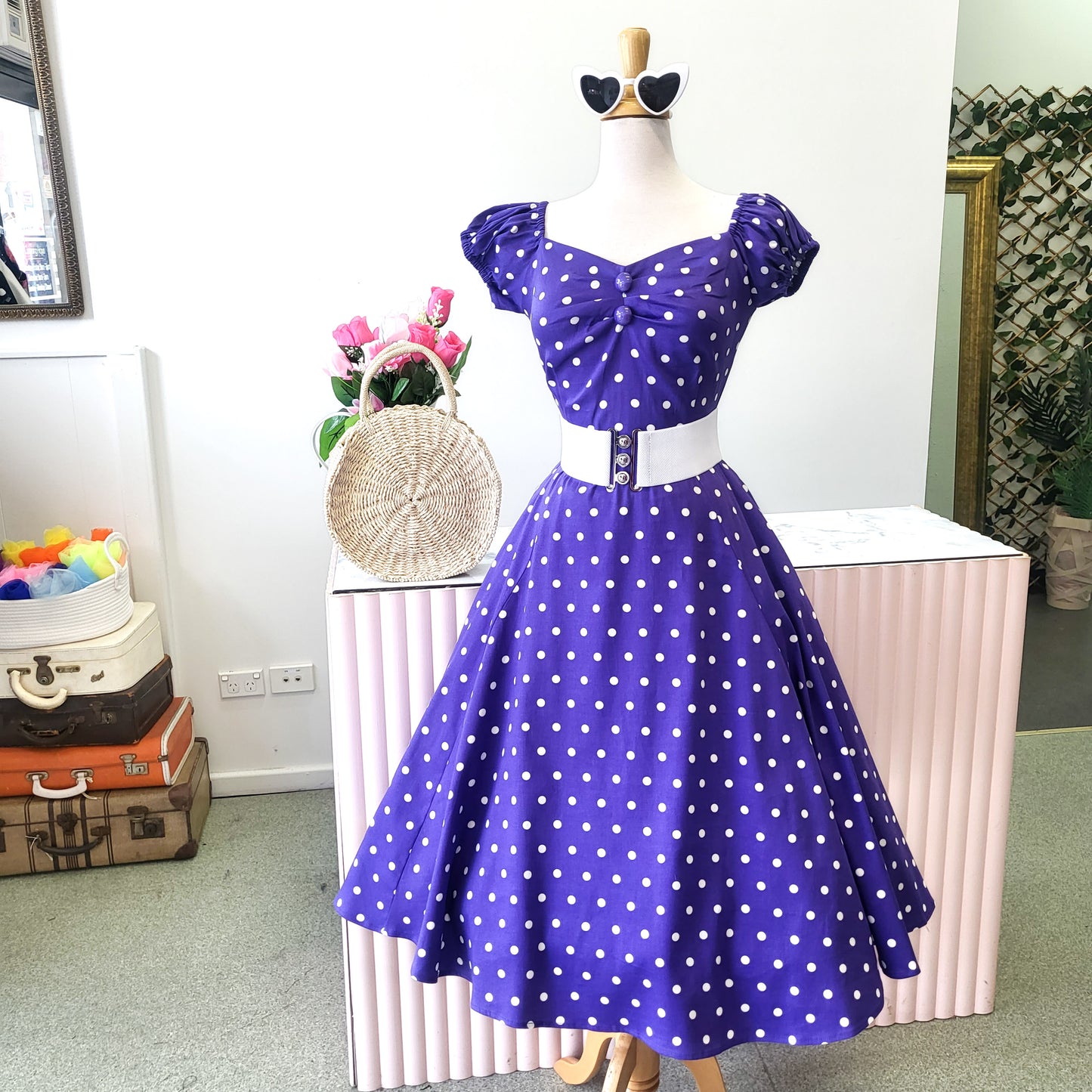 Dolores Dress Purple Polka Dot