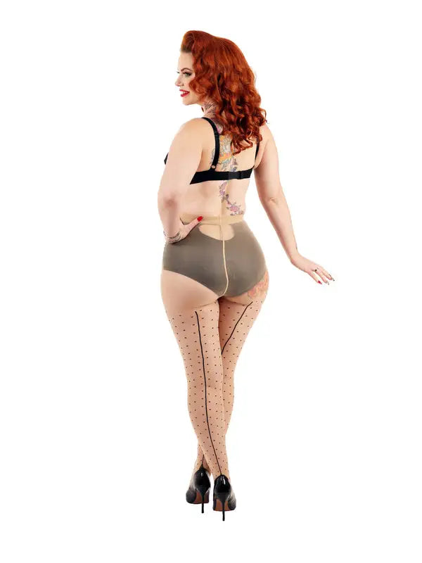 Jive Polka Dot Back Seam Tights Nude/Black