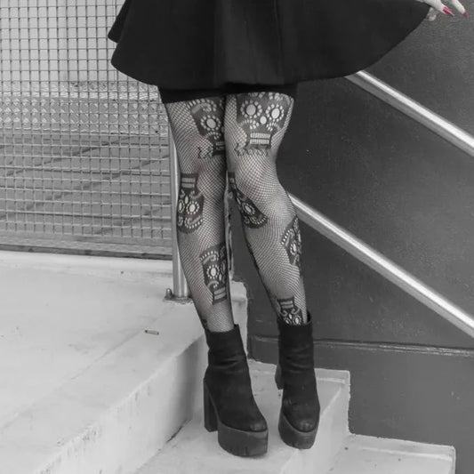 Sugar Skull Fishnet Tights