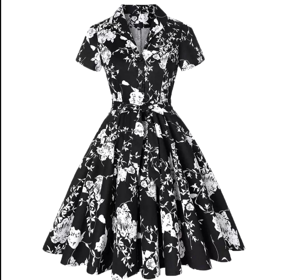 Maggie 1950s shirt-waist Dress Black Floral