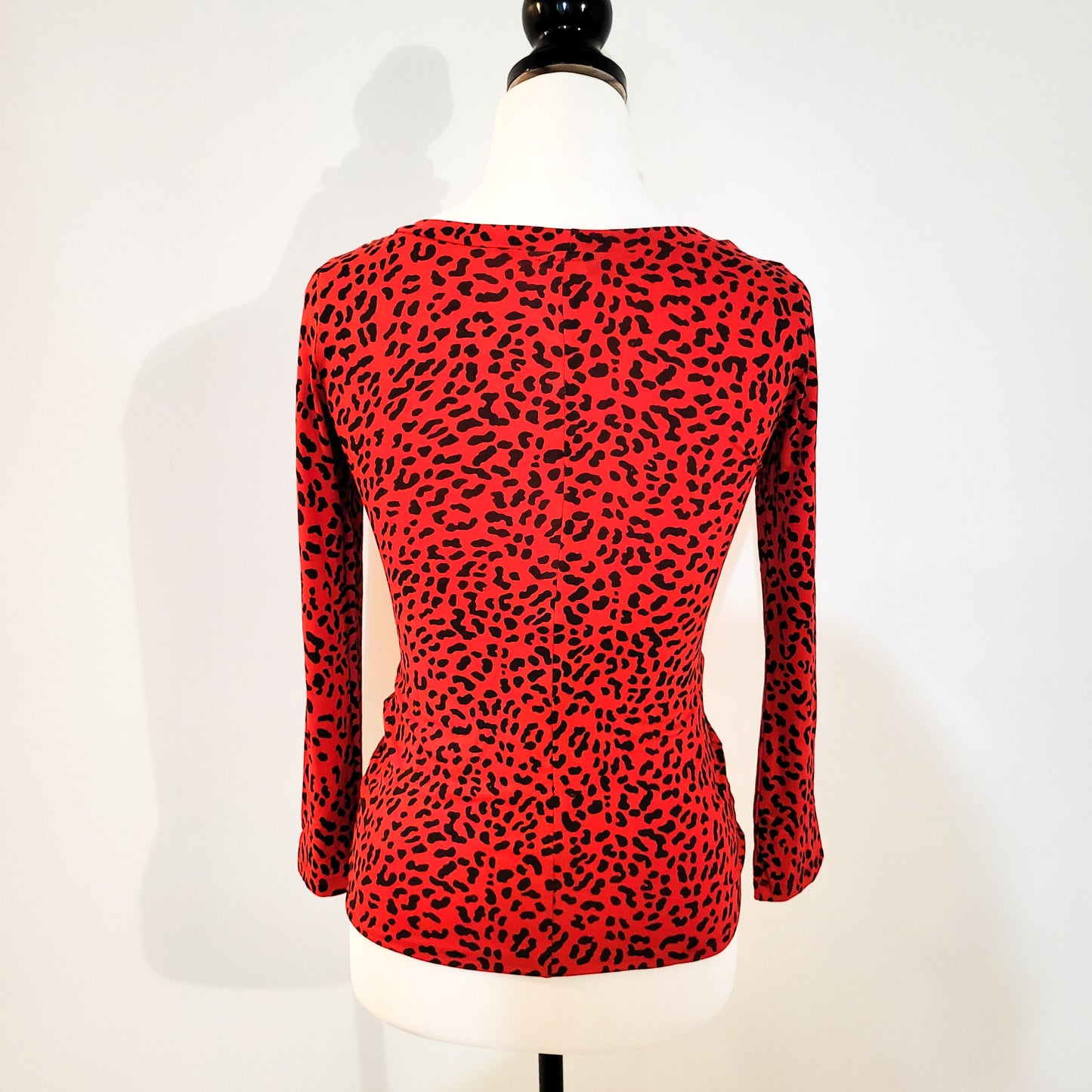 Red Leopard Scoop Neck Top Long Sleeve