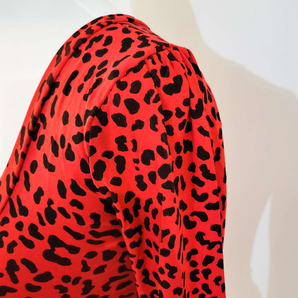 Red Leopard Scoop Neck Top Long Sleeve