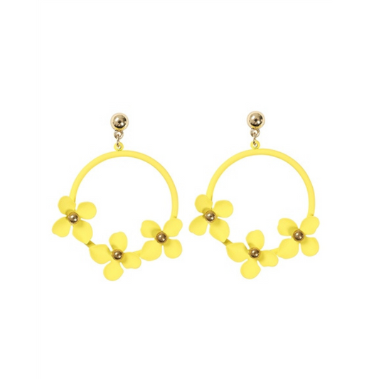 Floral Hoop Earrings Yellow